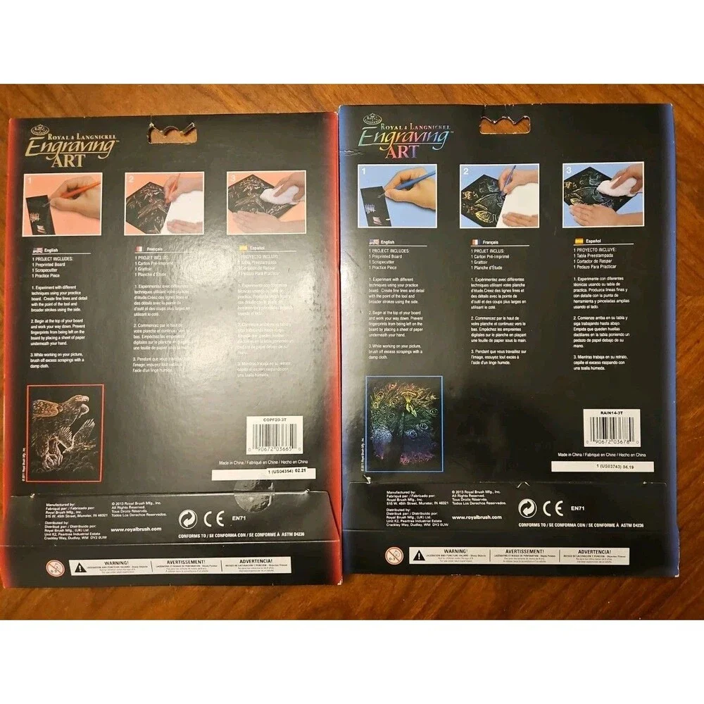 2X Royal & Langnickel(R) Copper/Rainbow Engraving Art Kit 8X10-Hawk & Peacock